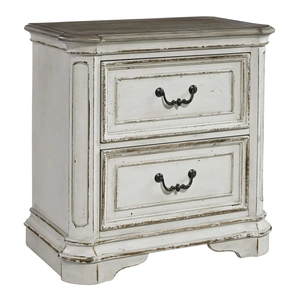 Liberty Furniture Magnolia Manor Wood  Night Stand w/2 Drawers, Antique White & Weathered Bark
