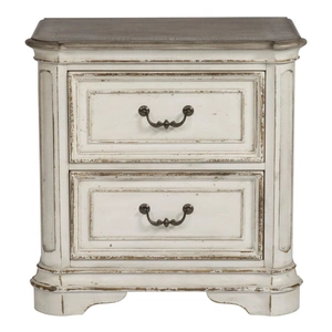 Liberty Furniture Magnolia Manor Wood  Night Stand w/2 Drawers, Antique White & Weathered Bark