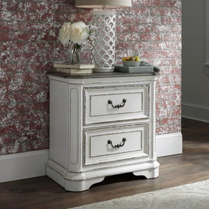 Liberty Furniture Magnolia Manor Wood  Night Stand w/2 Drawers, Antique White & Weathered Bark