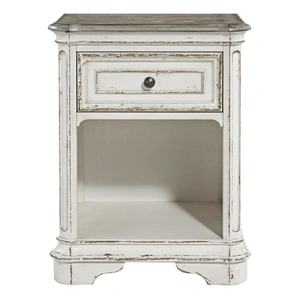 Liberty Furniture Magnolia Manor Wood Nightstand w/Charging Station & Drawer, Antique White & Weathered Bark