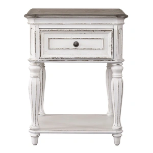 Liberty Furniture Magnolia Manor Wood Nightstand w/Drawer, Antique White & Weathered Bark