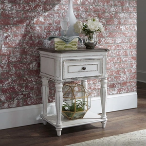 Liberty Furniture Magnolia Manor Wood Nightstand w/Drawer, Antique White & Weathered Bark