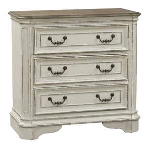 Liberty Furniture Magnolia Manor Wood Bedside Chest w/Charging Station & 3 Drawers, Antique White & Weathered Bark