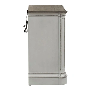 Liberty Furniture Magnolia Manor Wood Bedside Chest w/Charging Station & 3 Drawers, Antique White & Weathered Bark