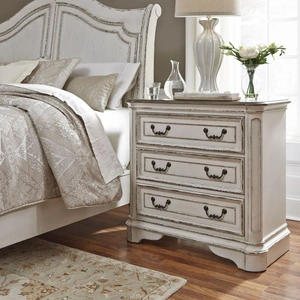 Liberty Furniture Magnolia Manor Wood Bedside Chest w/Charging Station & 3 Drawers, Antique White & Weathered Bark