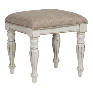 Liberty Furniture Magnolia Manor Tweed Chenille/Wood Vanity Stool, Antique White/Weathered Bark