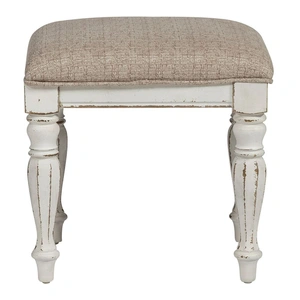 Liberty Furniture Magnolia Manor Tweed Chenille/Wood Vanity Stool, Antique White/Weathered Bark