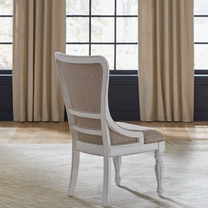 Liberty Furniture Magnolia Manor Tweed/Wood Chenille Wing Back Side Chair, Antique White & Ivory (Set of 2)
