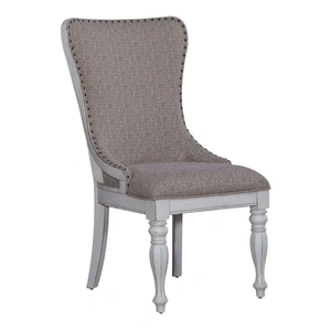 Liberty Furniture Magnolia Manor Tweed/Wood Chenille Wing Back Side Chair, Antique White & Ivory (Set of 2)