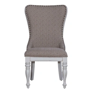 Liberty Furniture Magnolia Manor Tweed/Wood Chenille Wing Back Side Chair, Antique White & Ivory (Set of 2)