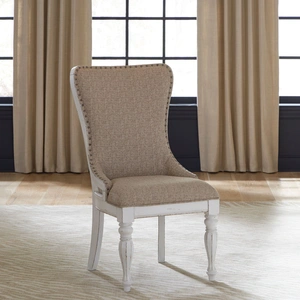 Liberty Furniture Magnolia Manor Tweed/Wood Chenille Wing Back Side Chair, Antique White & Ivory (Set of 2)