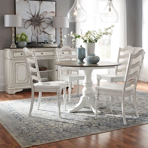 Liberty Furniture Magnolia Manor Round Drop Leaf Dining Set | Liberty Furniture, Antique White & Weathered Bark