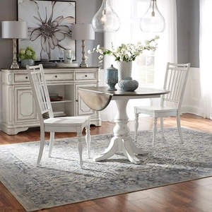 Liberty Furniture Magnolia Manor Round Drop-Leaf Dining Set | Space-Saving, Antique White & Weathered Bark