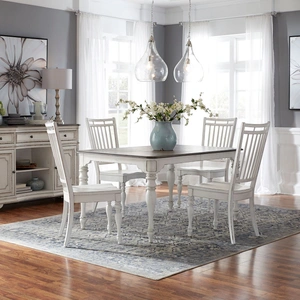 Liberty Furniture Magnolia Manor Extendable Dining Set | Antique White & Bark, Antique White & Weathered Bark