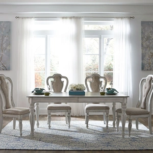 Liberty Furniture Magnolia Manor 108-inch Extendable Dining Set | Antique White, Antique White & Weathered Bark