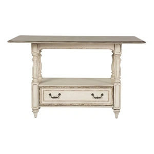 Liberty Furniture Magnolia Manor Rectangular Wood Gathering Table w/Drawer, Antique White & Weathered Bark
