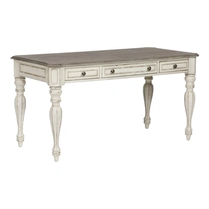 Liberty Furniture Magnolia Manor Rectangular Wood Writing Desk w/3 Drawers, Antique White & Weathered Bark