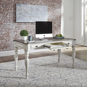 Liberty Furniture Magnolia Manor Antique White L-Shaped Office Desk Set, Antique White & Weathered Bark