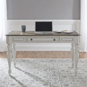 Liberty Furniture Magnolia Manor Rectangular Wood Lift Top Writing Desk w/Drawer, Antique White & Weathered Bark
