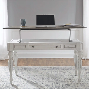 Liberty Furniture Magnolia Manor Distressed White L-Desk Set, Antique White & Weathered Bark