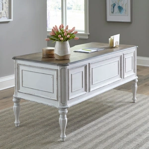 Liberty Furniture Magnolia Manor Irregular Wood Writing Desk w/5 Drawers, Antique White & Weathered Bark