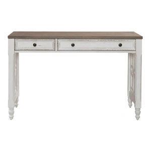 Liberty Furniture Magnolia Manor Rectangular Wood L Writing Desk w/2 Drawers, Antique White & Weathered Bark
