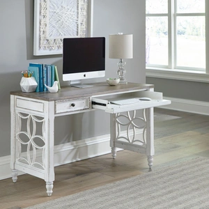 Liberty Furniture Magnolia Manor Rectangular Wood L Writing Desk w/2 Drawers, Antique White & Weathered Bark