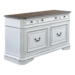 Liberty Furniture Magnolia Manor Wood Credenza w/5 Drawers, Antique White & Weathered Bark