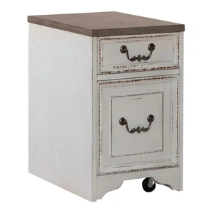 Liberty Furniture Magnolia Manor Wood Mobile File Cabinet w/2 Drawers, Antique White & Weathered Bark