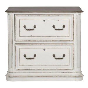 Liberty Furniture Magnolia Manor Wood 2-Drawer Jr Executive Media Lateral File Cabinet, Antique White/Weathered Bark