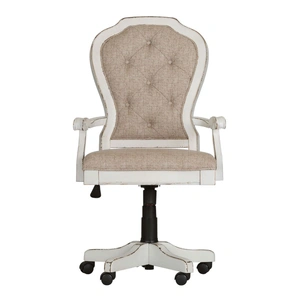 Liberty Furniture Magnolia Manor Fabric/Wood Jr Executive Desk Chair, Antique White & Taupe