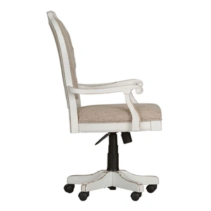 Liberty Furniture Magnolia Manor Fabric/Wood Jr Executive Desk Chair, Antique White & Taupe