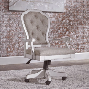 Liberty Furniture Magnolia Manor Fabric/Wood Jr Executive Desk Chair, Antique White & Taupe