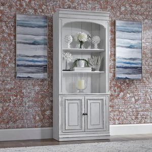 Liberty Furniture Magnolia Manor Wood Bunching Bookcase w/2 Doors, Antique White & Weathered Bark
