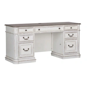Liberty Furniture Magnolia Manor Wood Credenza w/7 Drawers, Antique White & Weathered Bark
