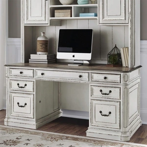 Liberty Furniture Magnolia Manor Wood Credenza w/7 Drawers, Antique White & Weathered Bark