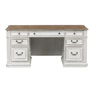 Liberty Furniture Magnolia Rectangular Wood Manor Desk w/7 Drawers, Antique White & Weathered Bark