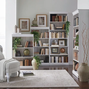 Liberty Furniture Magnolia Manor Wood Stepped Bookcase Wall, Antique White & Weathered Bark