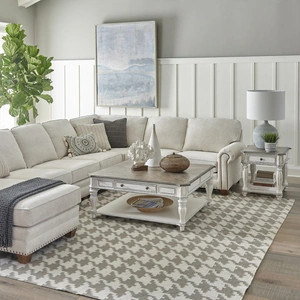 Liberty Furniture Magnolia Manor Oversized Square Cocktail Set | Antique White, Antique White & Weathered Bark