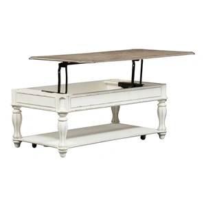 Liberty Furniture Magnolia Manor Rectangular Wood Lift Top Cocktail Table, Antique White & Weathered Bark