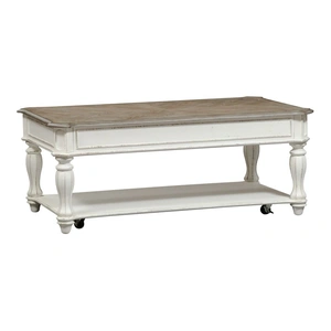 Liberty Furniture Magnolia Manor Rectangular Wood Lift Top Cocktail Table, Antique White & Weathered Bark