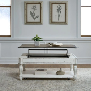 Liberty Furniture Magnolia Manor Rectangular Wood Lift Top Cocktail Table, Antique White & Weathered Bark