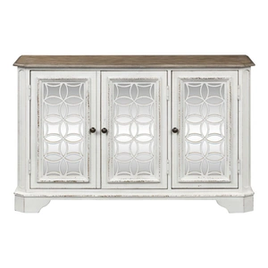Liberty Furniture Magnolia Manor Wood/Glass Console w/3 Doors, Antique White & Weathered Bark