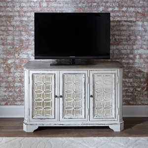 Liberty Furniture Magnolia Manor Wood/Glass Console w/3 Doors, Antique White & Weathered Bark