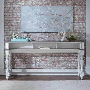 Liberty Furniture Magnolia Manor Rectangular Wood Console Bar Table, Antique White & Weathered Bark