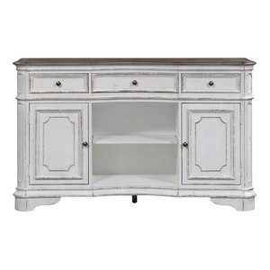 Liberty Furniture Magnolia Manor Wood Server w/3 Drawers & 2 Doors, Antique White & Weathered Bark