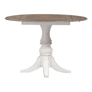 Liberty Furniture Magnolia Manor Round Wood Drop Leaf Dining Table, Antique White & Weathered Bark