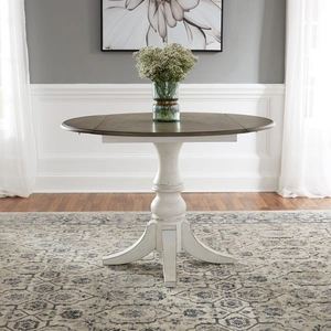 Liberty Furniture Magnolia Manor Round Wood Drop Leaf Dining Table, Antique White & Weathered Bark