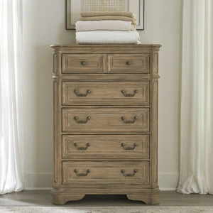 Liberty Furniture Magnolia Manor Wood Chest w/5 Drawers, Weathered Bisque
