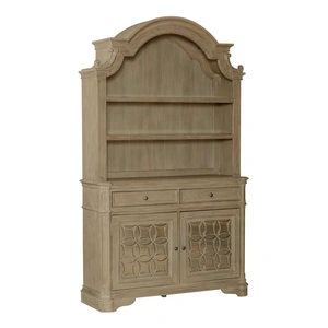 Liberty Furniture Magnolia Manor Wood/Glass Hutch & Buffet w/2 Doors & 2 Drawers, Weathered Bisque